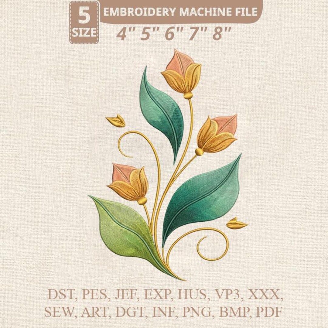 Floral Embroidery Design, Botanical Machine Pattern, Flower Motif ...