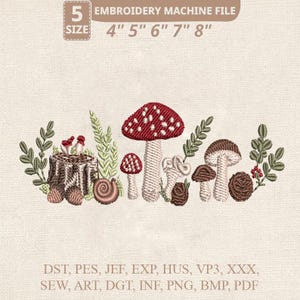Mushroom Forest Embroidery Design, Woodland Cottagecore Machine File (Digital Download)