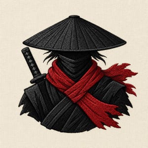 Samurai Ninja Broderidesign, Japansk Krigare Patch (Digital Nedladdning)
