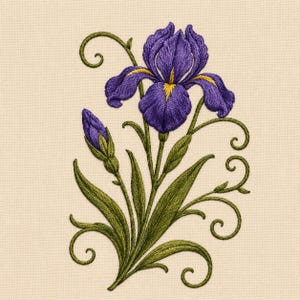 Purple Iris Embroidery Design, Botanical Machine Embroidery File, Floral Pattern, Cottagecore Decorative Instant Download