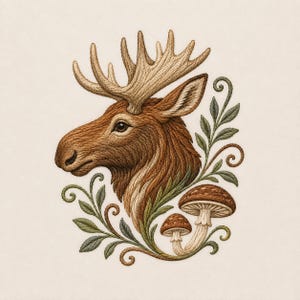 Moose Embroidery Design, Woodland Wildlife Stitch File, Rustic Cabin Decor (Digital Download)