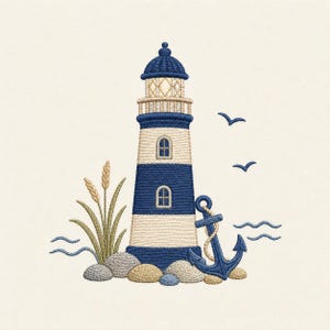 Lighthouse Embroidery Design, Coastal Nautical Machine File, Beach Seaside Decor (Digital Download)