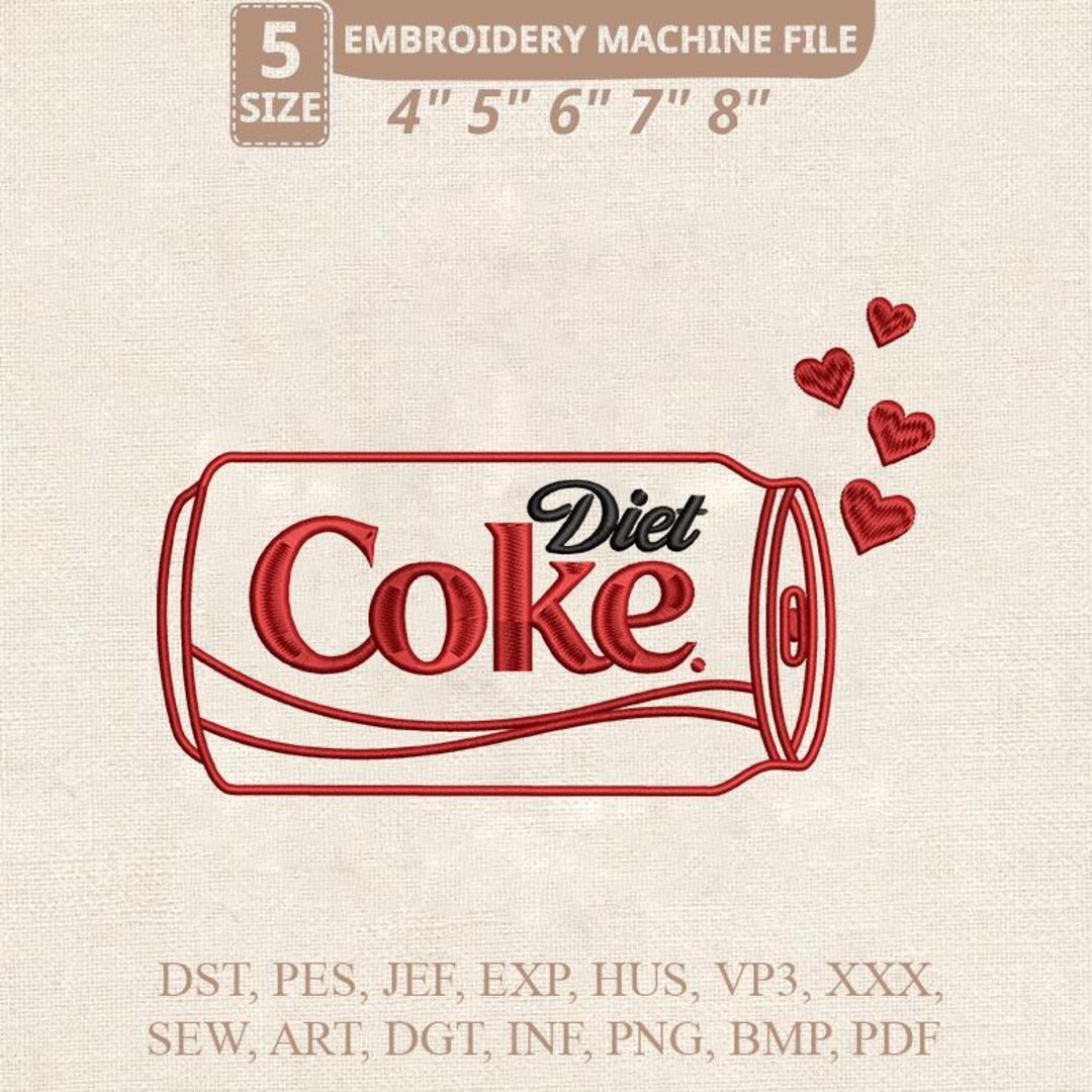 Diet Coke Can Machine Embroidery Design, Soda Fan Heart Design, Diet ...
