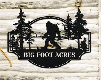 Sasquatch buiten aangepaste naam metalen bord, Bigfoot Mountain metalen bord, metalen sasquatch metalen, Big foot Acres, Bigfoot Yard Art, kerstcadeaus