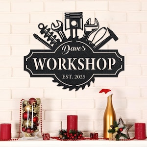 Letrero metálico personalizado para taller, decoración personalizada para garaje, regalo para papá