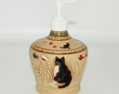 Pottery Handmade Soap,Lotion, Olive Oil Pump, Cats, Hearts and Butterflies