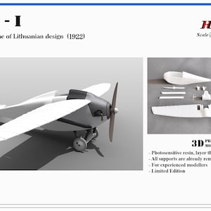 Può includere: Kit di modellismo dell'aereo DOBI-I, il primo aereo di design lituano del 1922. Il modello è bianco e grigio, con elica e carrello di atterraggio. Il kit include varie parti non assemblate. Scala 1:48.