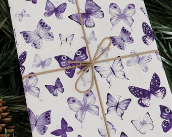Paarse aquarelvlinder Inpakpapier | Cadeaupapier rol bloemen vlinder