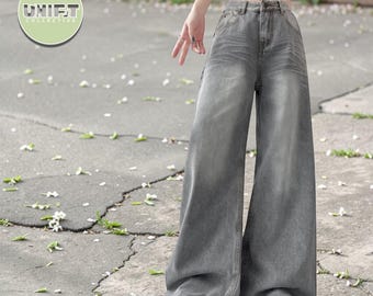 Grijze spijkerbroek | Broek met wijde pijpen | Broek met hoge taille | Retro Y2K-streetwear