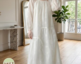Jurk met bloemenstrik en taille | Los silhouet met lange mouwen | Dagelijkse kleding | Zachte meisjesstijl