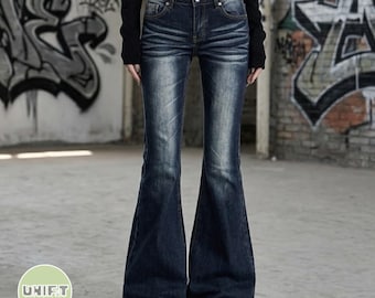 Flare broek met lage taille | Smalle gewassen bootcut-broek | Retro Y2K streetwear-outfit