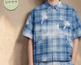 Camisa de manga corta / Top a cuadros lavado con botones / Ropa de uso diario / Estilo streetwear Y2K