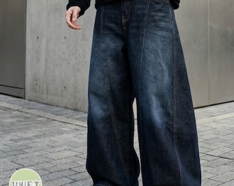 Retro wijde jeans | Rechte denim pasvorm met losse dweilen | Dagelijkse kleding | Minimale streetwearstijl