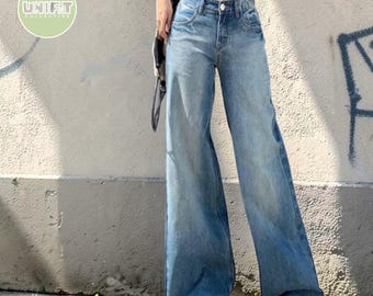 Gewassen jeans met lage taille | Denim broek met wijde pijpen | Retro Y2K-streetwear | Casual stijl