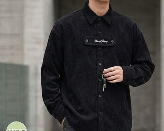 Corduroy overhemdtop | Losvallend ontwerp met knopen | Vrijetijdskleding | Koreaanse Y2K-streetwear