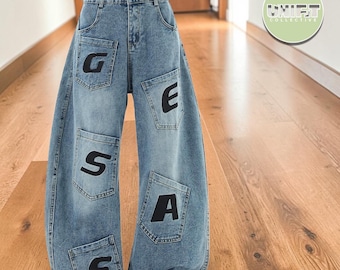 Jeans met meerdere zakken | Cargobroek met wijde pijpen | Dagelijkse kleding | Y2K streetwear-stijl