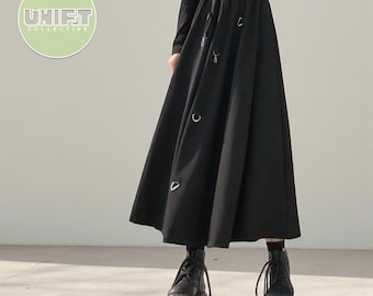 Gotische maxirok | Alternatieve stijl gespdetail | Y2K grunge-outfit voor streetwear