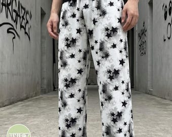 Broek met sterrenprint | Casual broek met wijde pijpen | Dagelijkse kleding | Y2K streetwear-stijl