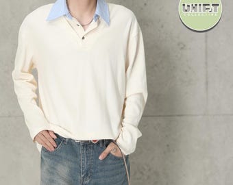 Losse poloshirt | Casual top met lange mouwen | Dagelijkse kleding | Preppy streetwear-stijl