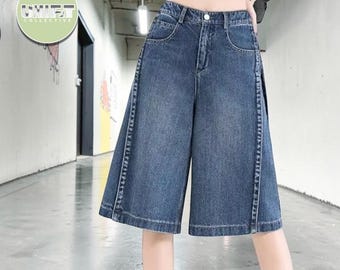 Losse denim broek | Wijde short met hoge taille | Vrijetijdskleding | Y2K streetwear-stijl