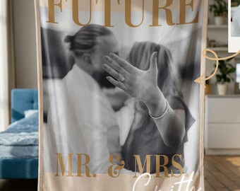 Custom Photo Blanket Engagement, Future Mr and Mrs Blanket, Just Engaged Photo Backdrop, Romantic Proposal Gift,Personalized Engagement Gift