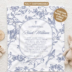 Personalized Christening Gift, Baptism Gift, Bible Verse Blanket, Boy Baptism Gift, Toile de Jouy
