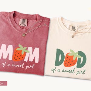 Matching mommy and me strawberry shirts with berry sweet one birthday design, comfort colors family shirts for first birthday celebration and strawberry party