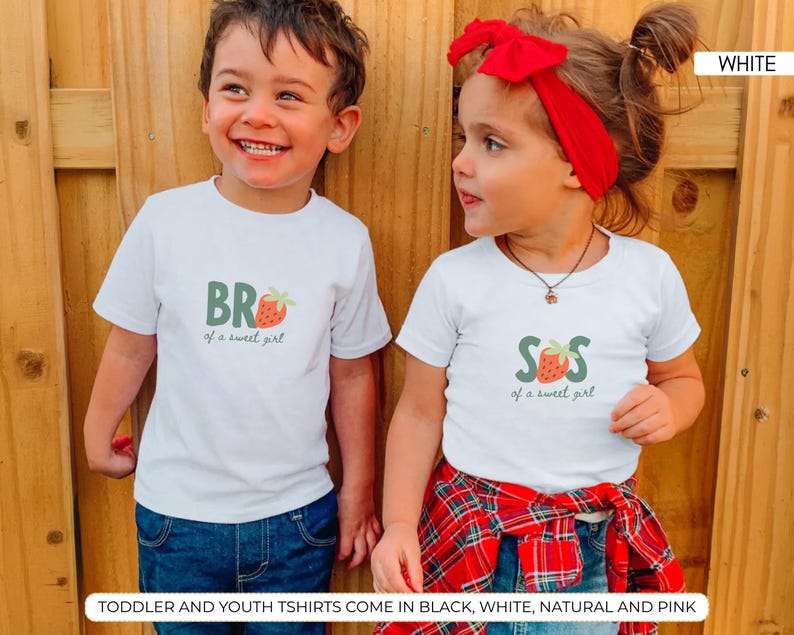 Kids wearing berry sweet one matching family shirts for strawberry themed first birthday party, adorable mommy and me strawberry birthday outfit inspiration