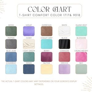 color options chart for funny aunt raccoon shirt, multiple comfort colors t-shirt shades available for aunt gift