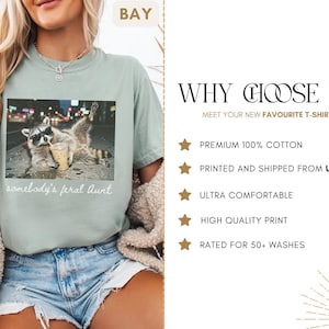 bay raccoon aunt shirt outfit, somebody’s feral aunt aesthetic graphic tee, casual and trendy look for aunt