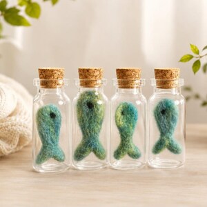 Personalized Felt Fish in Glass Bottle, Miniature Ocean Keepsake, Tiny Wool Fish