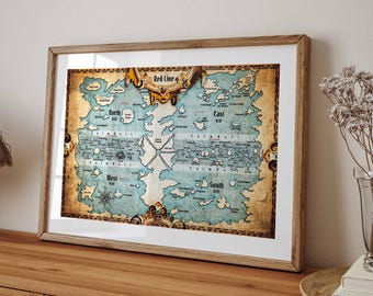 Anime World Map Wall Art Print, Grand Line Fantasy Map Poster, Pirate Adventure Illustration, Manga Inspired Room Decor