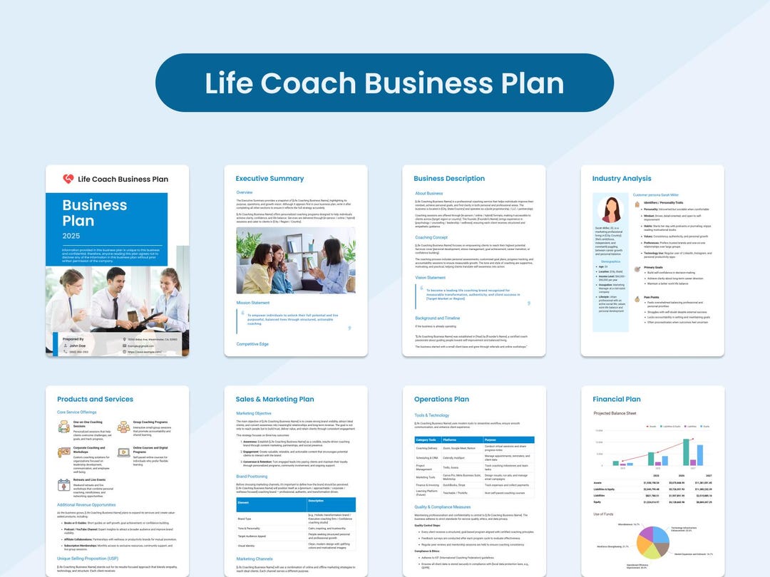 Life Coach Business Plan Template Editable | Coaching Business Plan ...