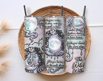 3D Inflated Celestial Witch Skinny Tumbler Wrap PNG 20oz Sublimation Design Witchy Digital Download