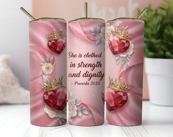 She Is Bible Verse Tumbler Wrap, 3D Christian 20oz Skinny Sublimation Design, Inspirational Faith Quote PNG, Digital Download