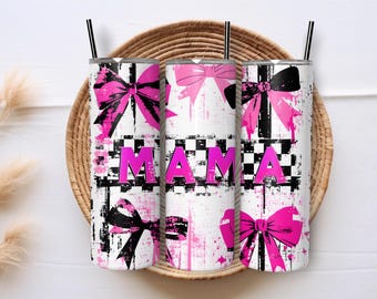Retro Checkered Gothic Coquette Mama Girly Bow Grunge Mom 20oz Skinny Tumbler Wrap Sublimation Design Digital Download