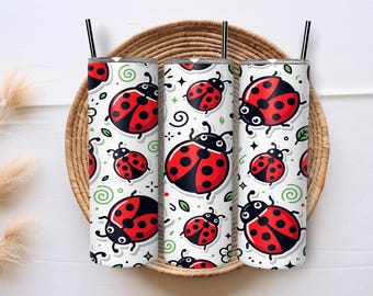 Ladybug Floral Seamless 20oz Skinny Tumbler Tumbler Wrap PNG Sublimation Design Digital Download Template