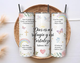 Spanish Bible Verse Religious Floral Faith Christian 20oz Skinny Tumbler Wrap Sublimation PNG Design Digital Download