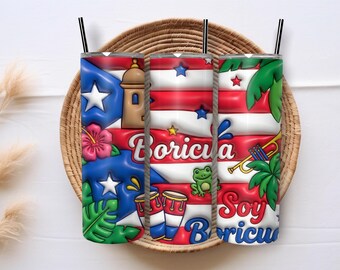 Inflated Puerto Rico Flag Tumbler Wrap Soy Boricua Pride, 20 oz Skinny Tumbler Sublimation Design, Digital Download