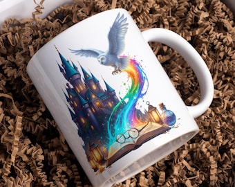 Magical Castle Owl 15oz & 11oz Mug Sublimation Design Digital Download, Wizard School Wrap Graphics for DIY Gift, Digital Download