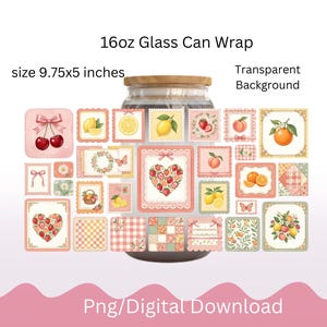 Zitronenkirsche Patchwork Glasdosenverpackung, Zitronenschalenverpackung, Kokette Zitrone PNG, Sommerfruchtillustration, Sommerschalenverpackung, digitaler Download