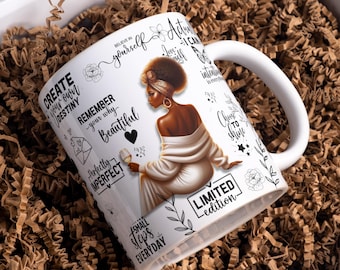 Make Yourself A Priority Mug Wrap PNG, 11oz & 15oz Black Woman Girl Good Morning Coffee Mug Template