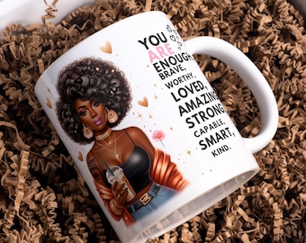 Stronger Than The Storm Mug Wrap PNG, Black Woman Mug Design, 11oz 15oz Coffee Cup Sublimation, Empowering Quote Mug, Digital Download
