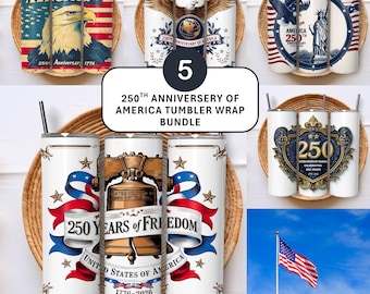 America 250th Anniversary Tumbler Wrap Design 5 PNG Bundle United States 1776–2026 PNG Patriotic USA Artwork Digital Download