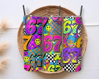 Six Seven 67 Y2K Kids Party Groovy Design Trendy 20oz Skinny Tumbler PNG Sublimation Designs Digital Download