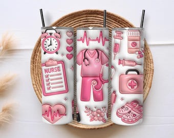 Inflated Nurse Tumbler Wrap PNG,3D Nursing Tumble Sublimation, 20oz Medical Coat Syringe Heart Design