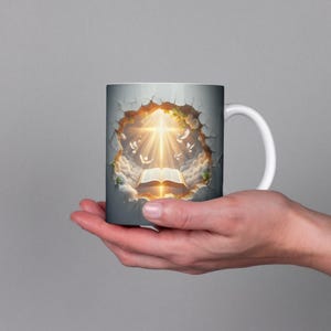 Kristen muggomslag, 3D-kors- och bibelversdesign, sublimering av religiös mugg, trosbaserad 11oz 15oz mugg PNG, digital nedladdning bild 3