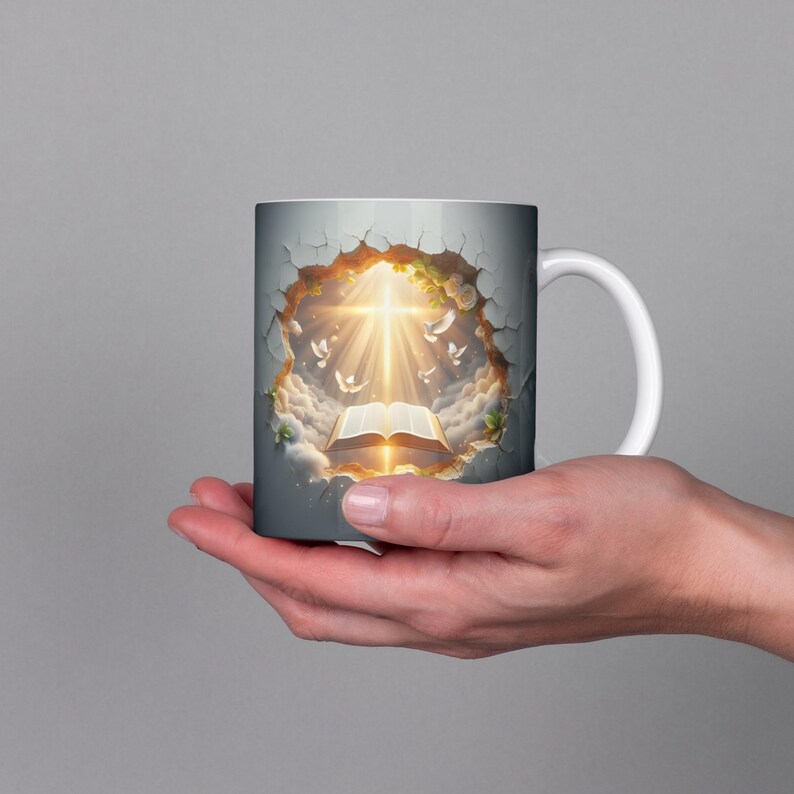Kristen muggomslag, 3D-kors- och bibelversdesign, sublimering av religiös mugg, trosbaserad 11oz 15oz mugg PNG, digital nedladdning bild 3