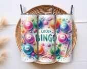 Lucky Bingo Tumbler Wrap Digital Download Colorful Game Night Sublimation PNG Fun Bingo Gift For Crafters And Players