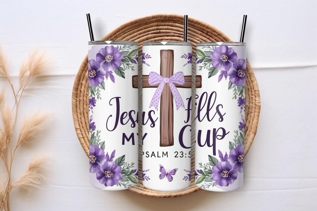 Floral Cross Christian Religious Jesus Fills My Cup 20oz Skinny Tumbler ...